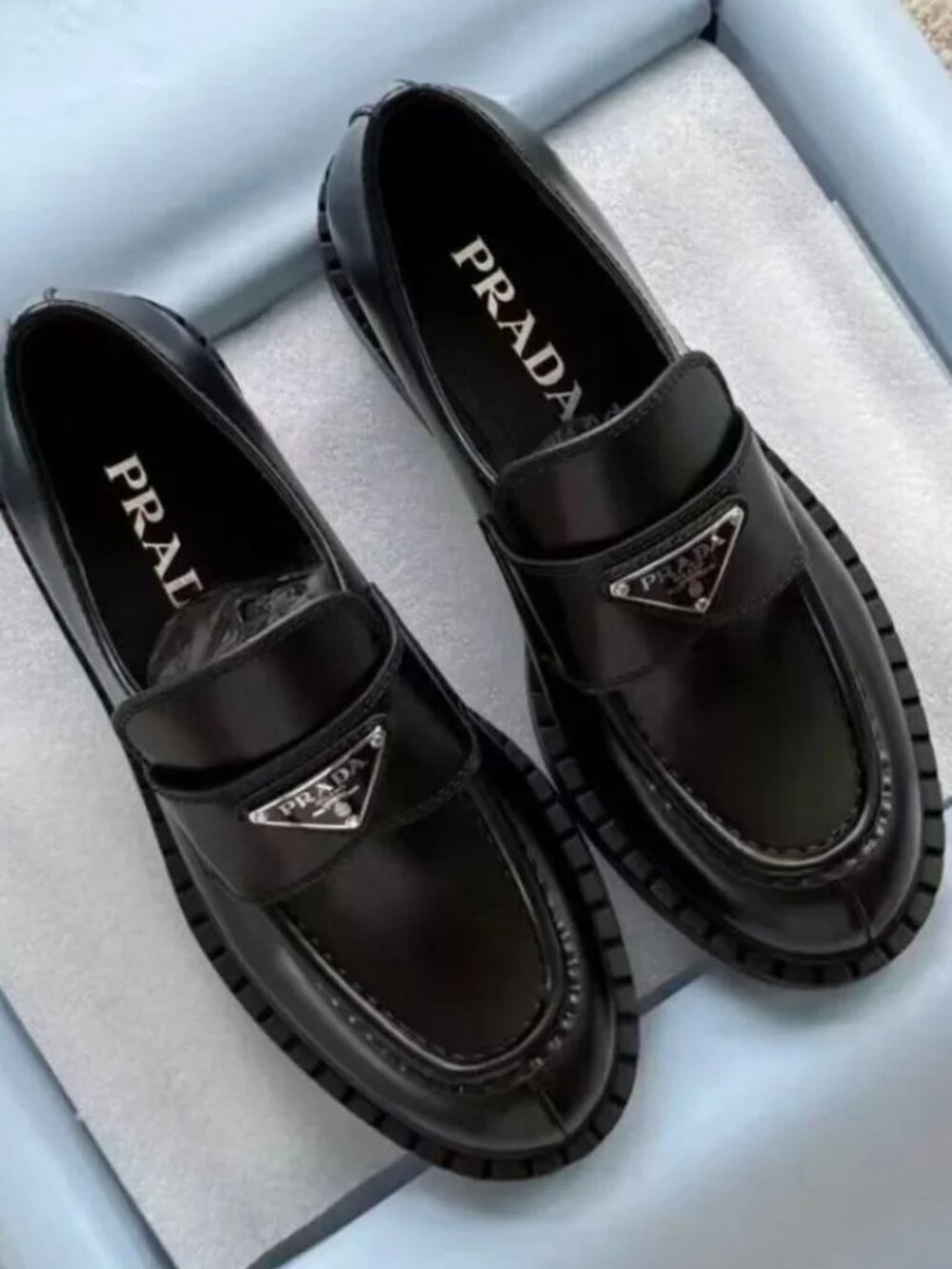 Prada Black Leather Triangle Logo Loafers Women’s EU 38